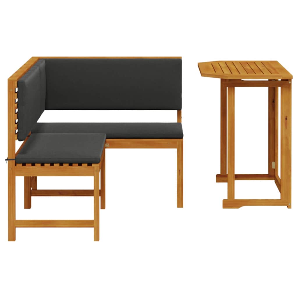 2-teiliges Garten-Ess-Set mit Kissen, Akazien-Massivholz